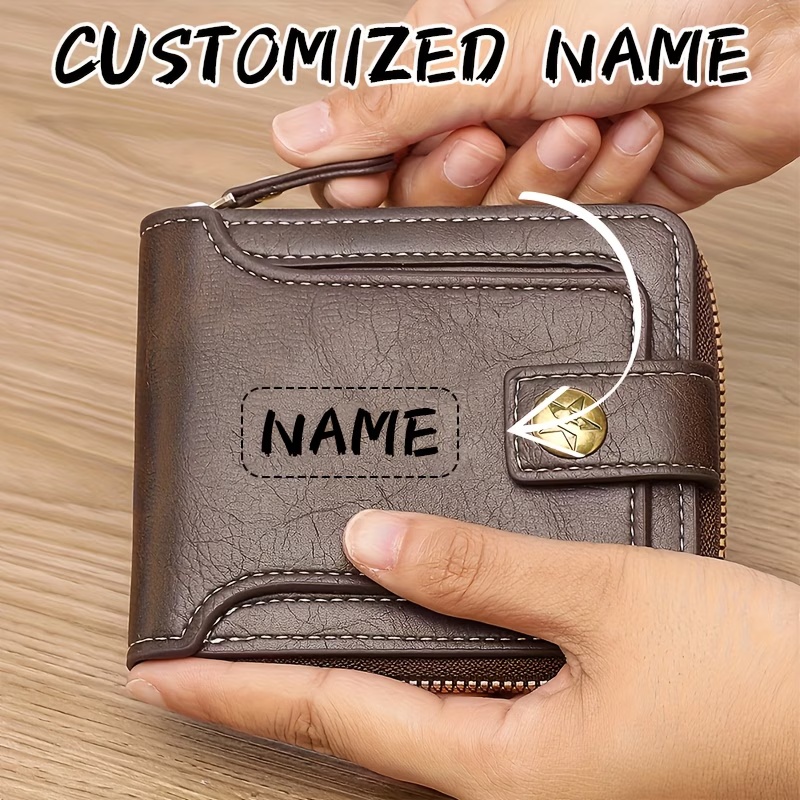 Personalized Name Box - Dompet PU Pria Nama Kustom, Tempat
