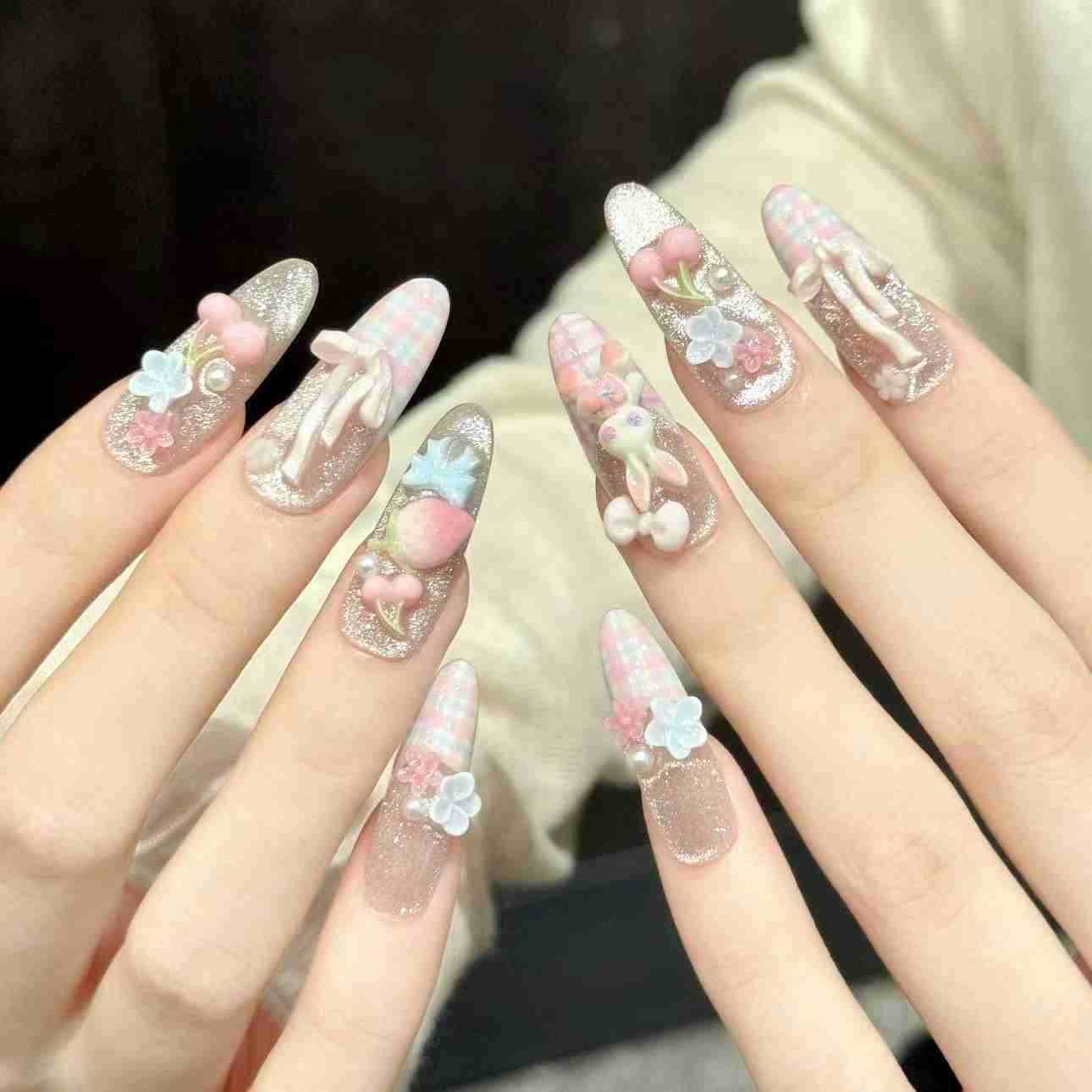 10PCS Kuku Palsu Oval Buatan T - Pressed Flower Art ulasan dan harga