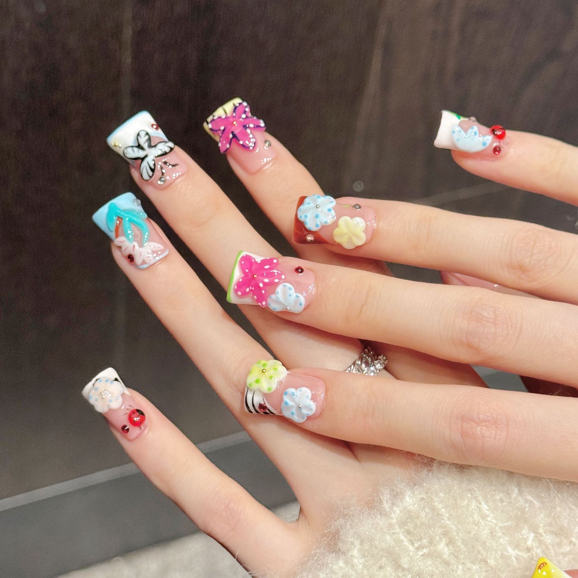 10PCS Kuku Palsu Buatan Tangan - Pressed Flower Art ulasan dan harga